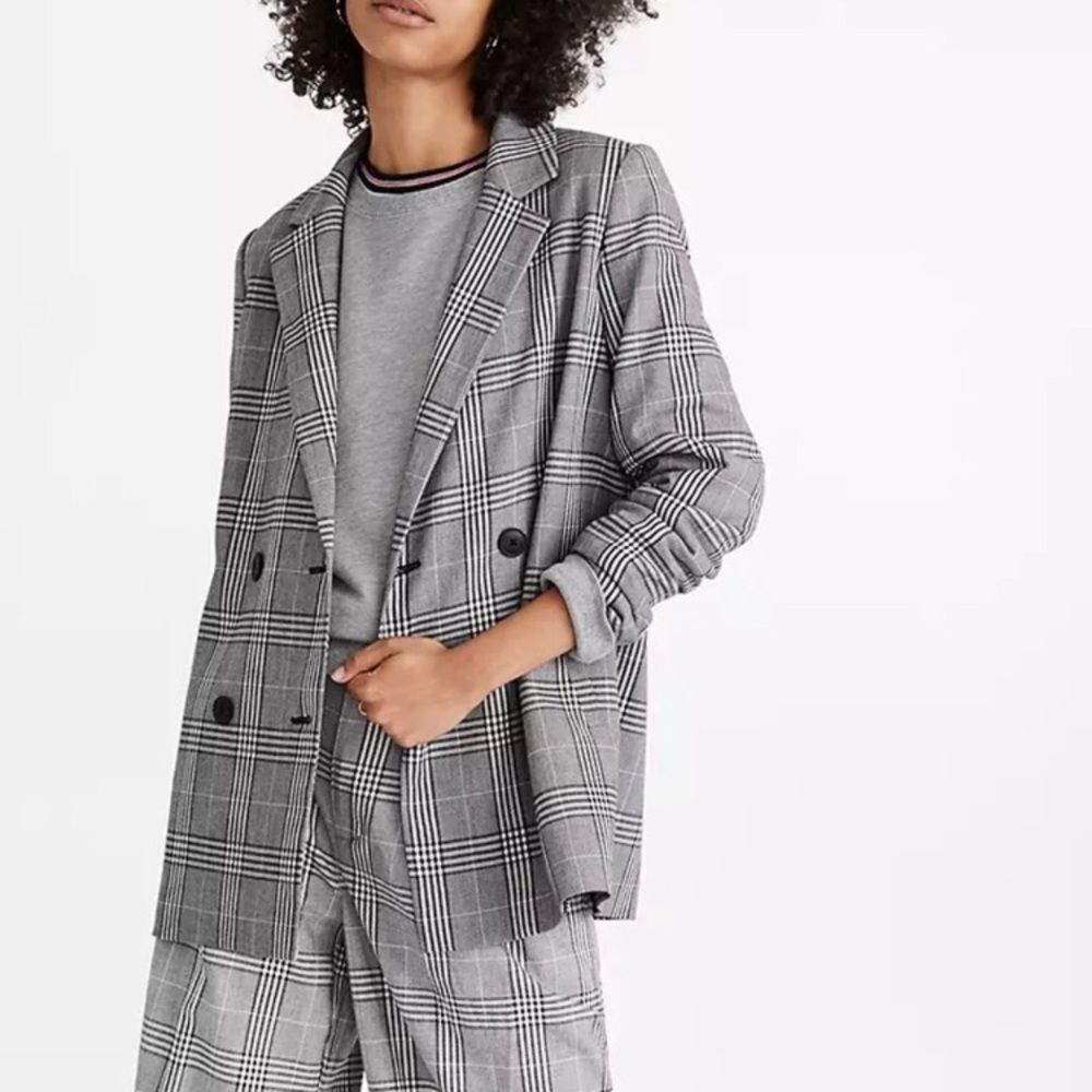 Madewell Caldwell Double Breasted Plaid Blazer